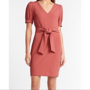 EXPRESS Puff Sleeve Tie Waist Sheath Dress